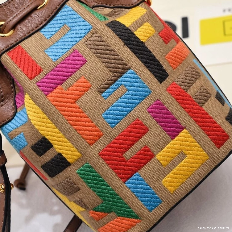 Vintage HOT FF Brown Mon Motif In Handle with Fendi Bucket Woven Bag Canvas Mini Tresor 0823